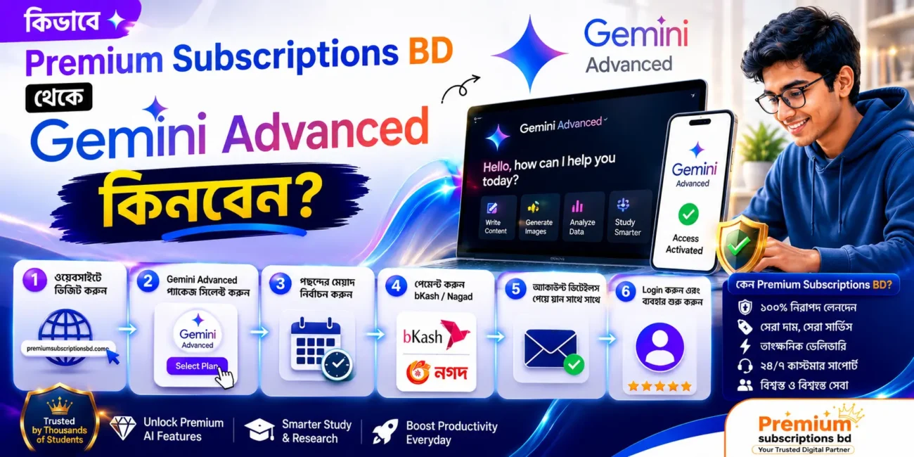 কিভাবে Premium Subscriptions BD থেকে Gemini Advanced কিনবেন