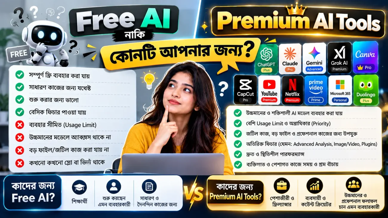 Free AI নাকি Premium AI Tools - কোনটি আপনার জন্য?