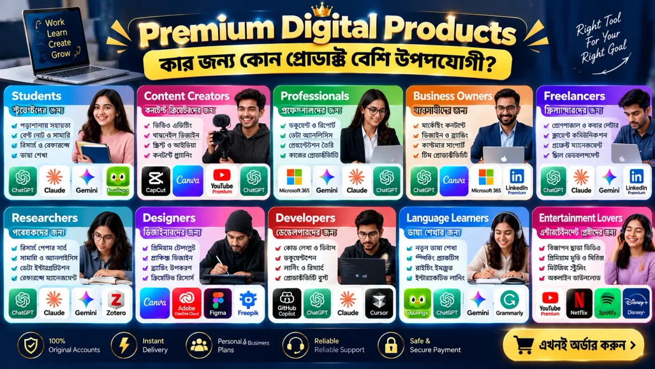 Premium Digital Products কার জন্য কোন প্রোডাক্ট বেশি উপযোগী